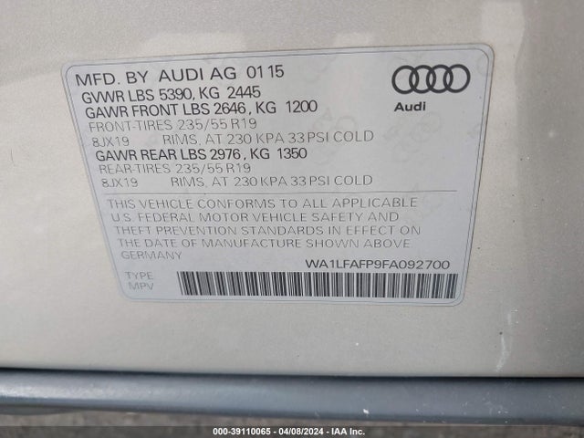 Audi Q5 2.0t Premium 2015 WA1LFAFP9FA092700 Image 9