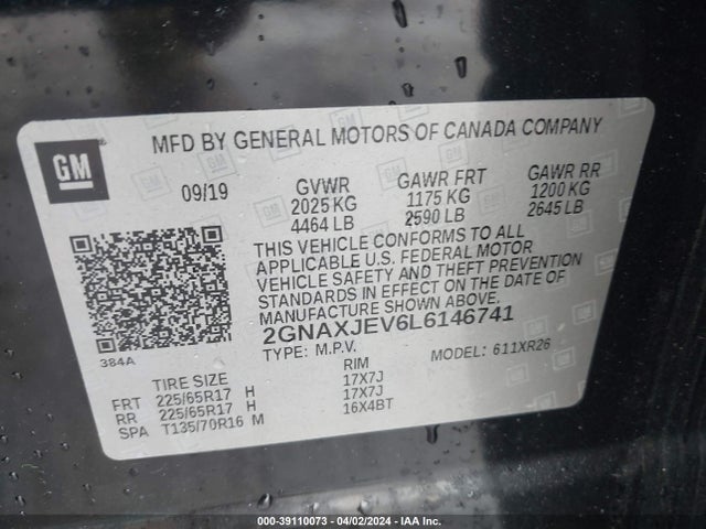 Chevrolet Equinox Fwd 2fl 2020 2GNAXJEV6L6146741 Image 9