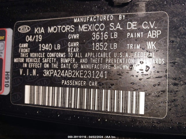 KIA RIO LX 2019 3KPA24AB2KE231241 Image 9