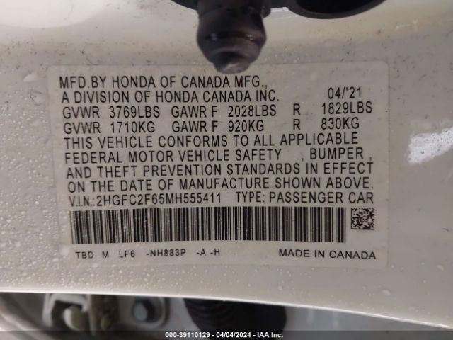 2HGFC2F65MH555411 Honda Civic Lx