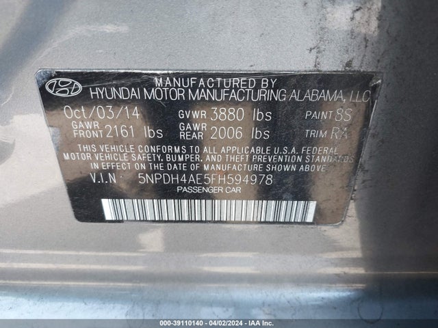Hyundai ELANTRA SE 2015 5NPDH4AE5FH594978 Image 9