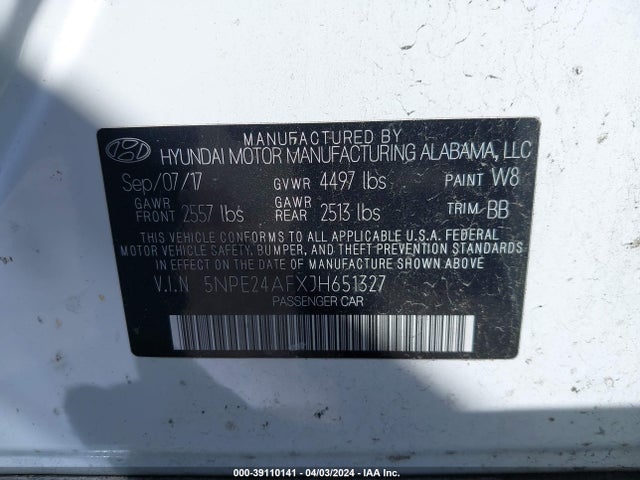 Hyundai SONATA SE 2018 5NPE24AFXJH651327 Image 9