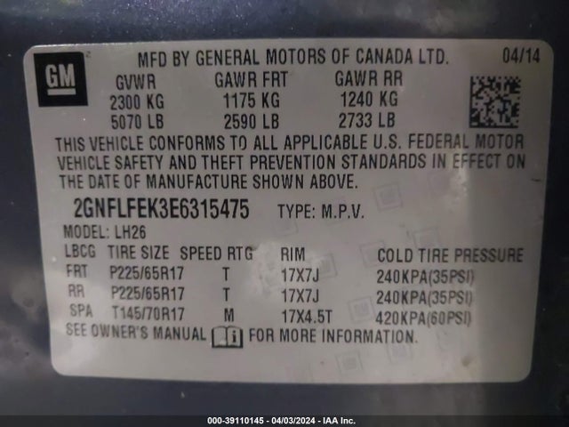 Chevrolet EQUINOX 1LT 2014 2GNFLFEK3E6315475 Image 9