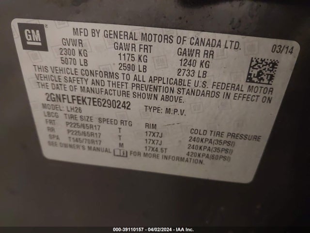 Chevrolet EQUINOX 1LT 2014 2GNFLFEK7E6290242 Image 9