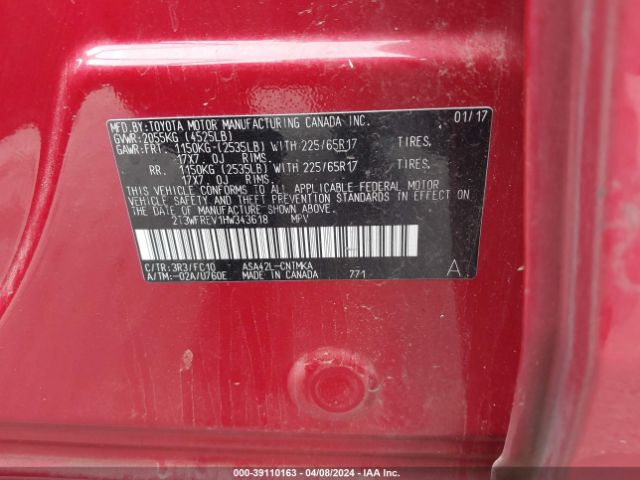 2T3WFREV1HW343618 Toyota Rav4 Xle