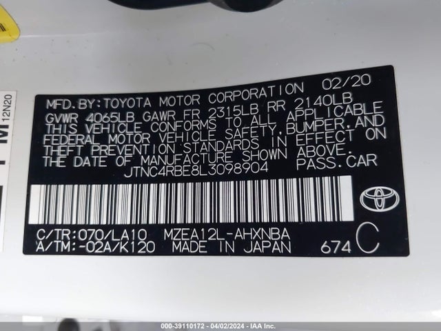 Toyota Corolla Xse 2020 JTNC4RBE8L3098904 Image 9