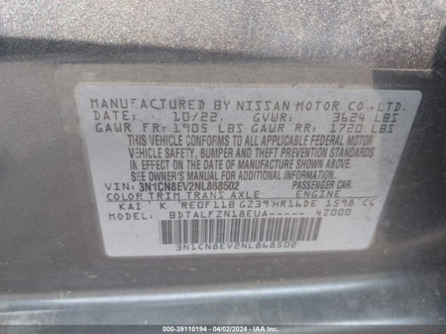 3N1CN8EV2NL868502 Nissan Versa 1.6 Sv Xtronic Cvt
