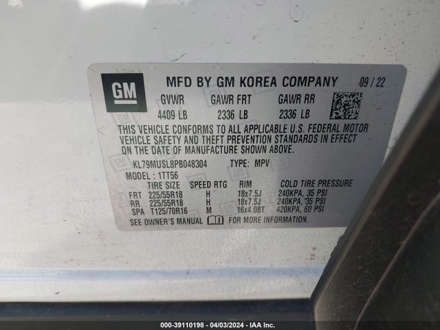 Chevrolet Trailblazer Awd Rs 2023 KL79MUSL8PB048304 Image 9