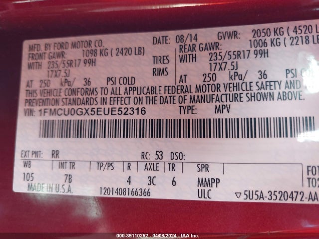 Ford ESCAPE SE 2014 1FMCU0GX5EUE52316 Image 9