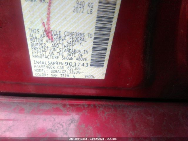 1N4AL3AP9FN903743 Nissan Altima 2.5/2.5 S/2.5 Sl/2.5 Sv