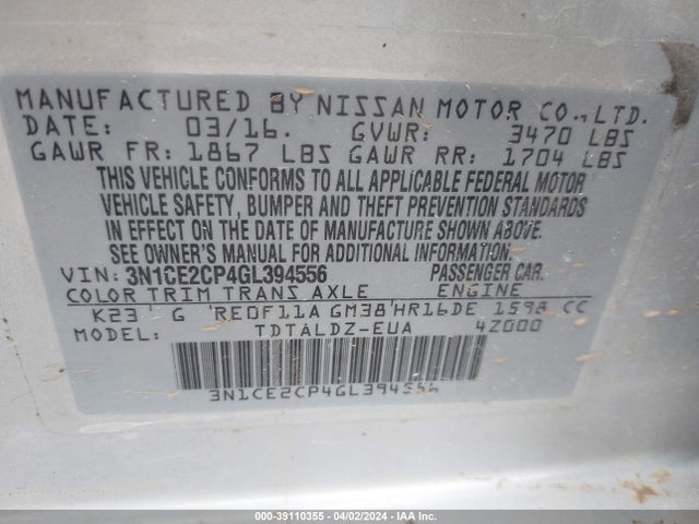 Nissan Versa Note S (sr)/s Plus/sl/sr/sv 2016 3N1CE2CP4GL394556 Image 9