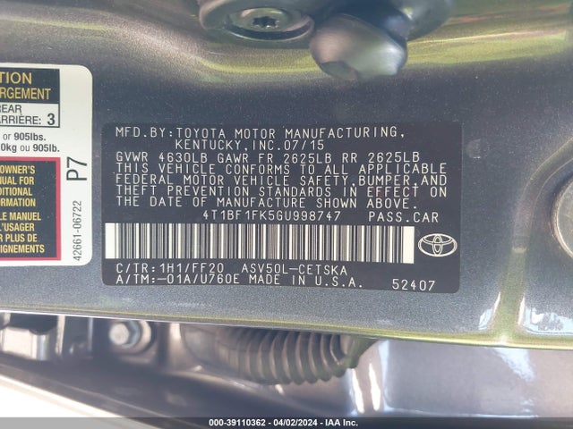 Toyota CAMRY SE 2016 4T1BF1FK5GU998747 Image 9