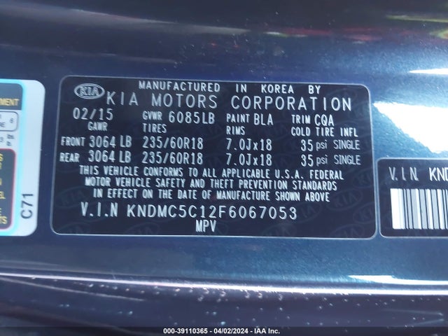 KIA SEDONA EX 2015 KNDMC5C12F6067053 Image 9