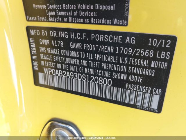 2013 PORSCHE 911 WP0AB2A93DS120800 Photo 8