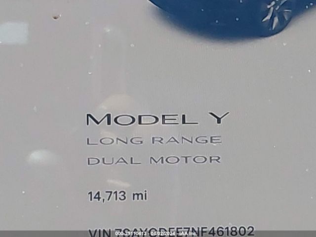 7SAYGDEE7NF461802 Tesla Model Y Long Range Dual Motor All-wheel Drive