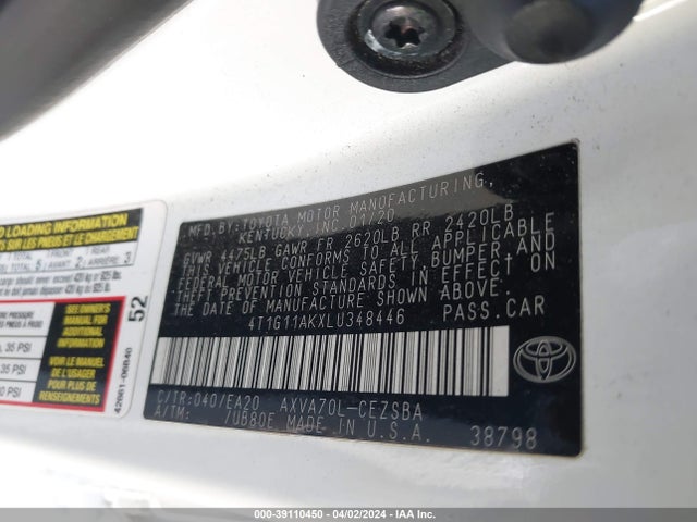 Toyota CAMRY SE 2020 4T1G11AKXLU348446 Image 9