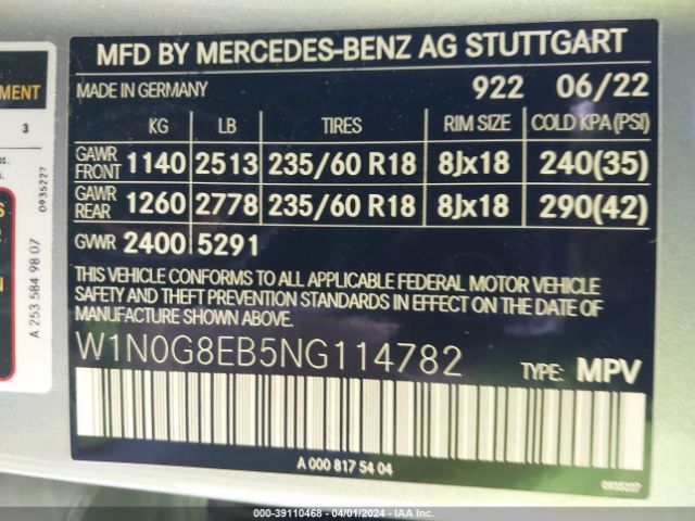 W1N0G8EB5NG114782 Mercedes-Benz Glc 300 4matic Suv