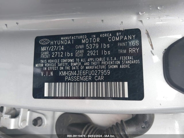 Hyundai Genesis 3.8 2015 KMHGN4JE6FU027959 Image 9