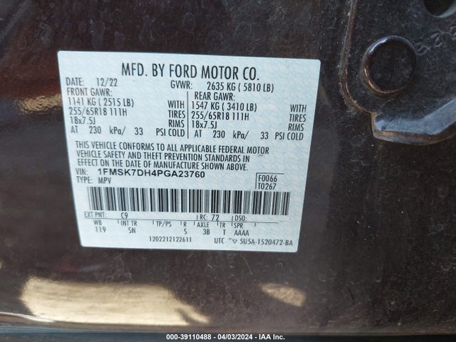 Ford EXPLORER XLT 2023 1FMSK7DH4PGA23760 Image 9