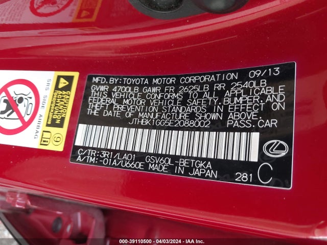 Lexus ES 350 2014 JTHBK1GG5E2088002 Image 9