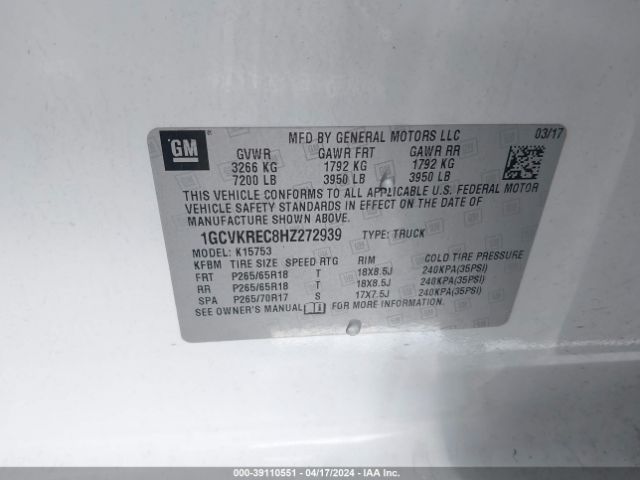 1GCVKREC8HZ272939 Chevrolet Silverado 1500 2lt