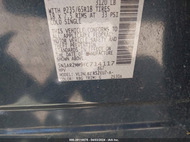 Nissan Pathfinder S 2015 5N1AR2MM9FC714117 Image 9