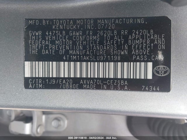 Toyota CAMRY SE 2020 4T1M11AK5LU971198 Image 9