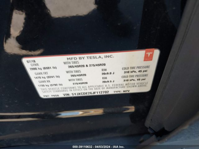 5YJXCDE26JF112702 Tesla Model X 100d/75d/p100d