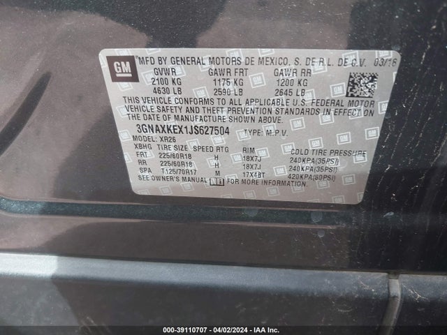 Chevrolet EQUINOX LT 2018 3GNAXKEX1JS627504 Image 9