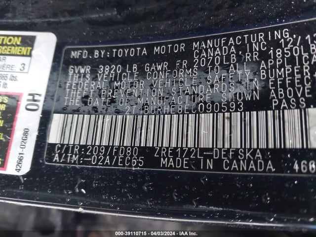 Toyota Corolla S Plus 2014 2T1BURHE8EC090593 Image 9