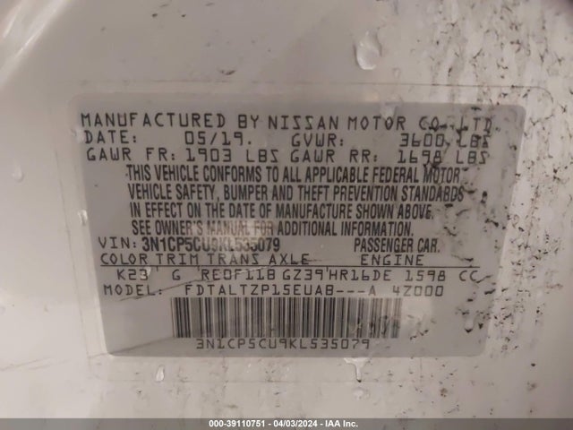 Nissan KICKS SR 2019 3N1CP5CU9KL535079 Image 9