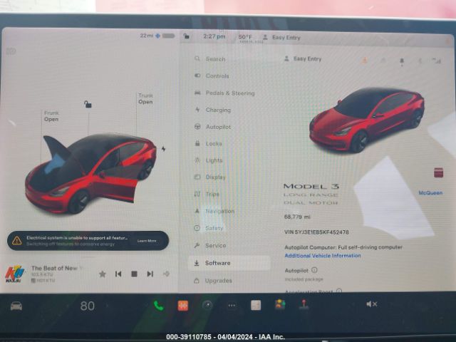 5YJ3E1EB5KF452478 Tesla Model 3 Long Range/performance