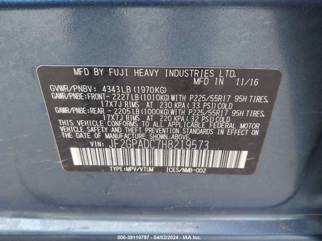 Subaru Crosstrek 2.0i Premium 2017 JF2GPADC7H8219573 Image 9