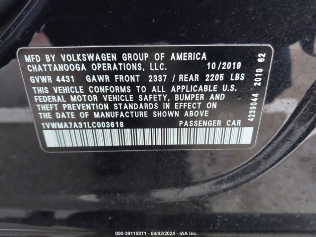 1VWMA7A31LC003618 Volkswagen Passat 2.0t R-line