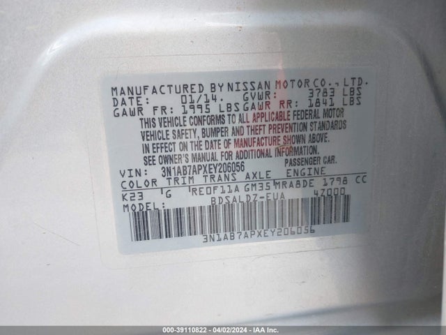 Nissan SENTRA SV 2014 3N1AB7APXEY206056 Image 9