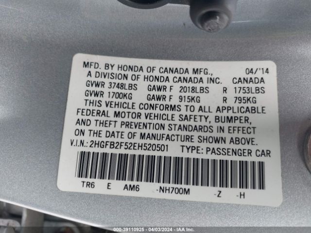 2HGFB2F52EH520501 Honda Civic Lx