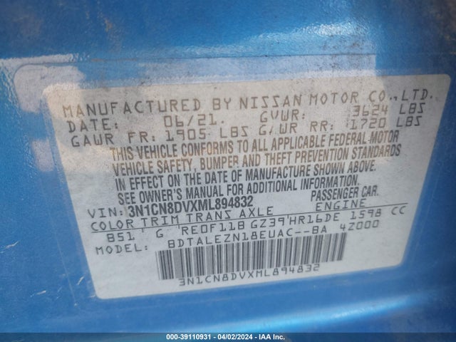 Nissan Versa S Xtronic Cvt 2021 3N1CN8DVXML894832 Image 9