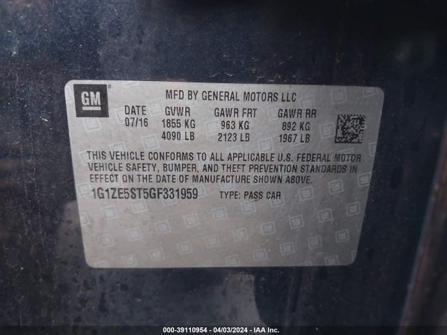 Chevrolet MALIBU 1LT 2016 1G1ZE5ST5GF331959 Image 9