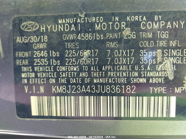Hyundai TUCSON SE 2018 KM8J23A43JU836182 Image 9
