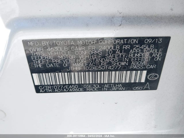 Lexus IS 250 2014 JTHBF1D2XE5014277 Image 9
