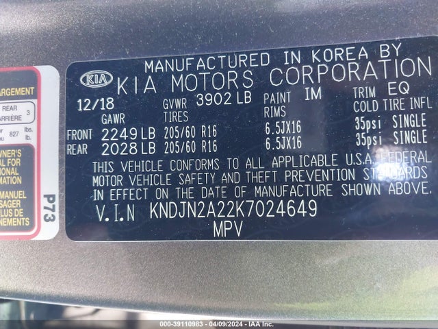 KIA Soul 2019 KNDJN2A22K7024649 Image 9