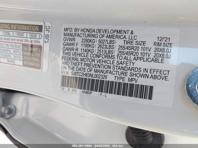 Acura Rdx A-spec Advance Package/pmc Edition 2022 5J8TC2H83NL002326 Image 9