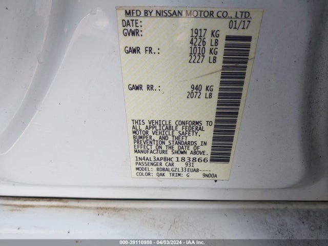 Nissan Altima 2.5 S 2017 1N4AL3AP8HC183866 Image 9