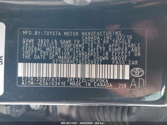 Toyota COROLLA L 2016 2T1BURHE7GC609927 Image 9