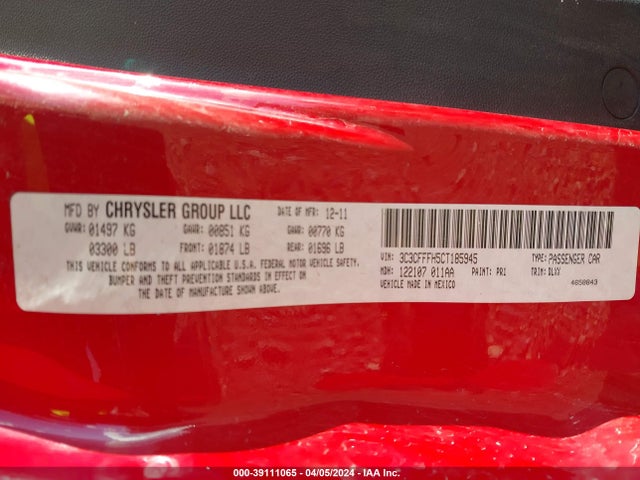 2012 FIAT 500 3C3CFFFH5CT185945 Photo 8