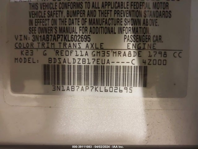Nissan SENTRA SV 2019 3N1AB7AP7KL602695 Image 9