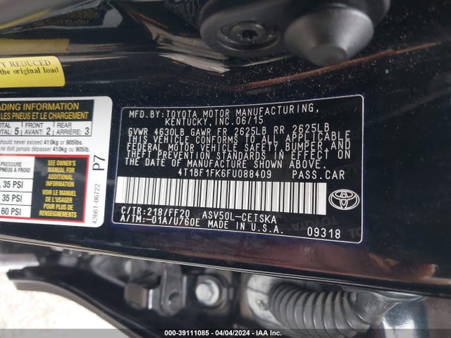 Toyota CAMRY SE 2015 4T1BF1FK6FU088409 Image 9
