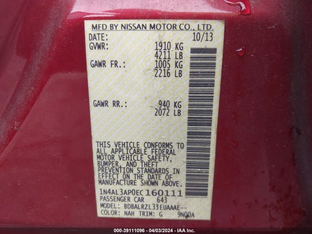 Nissan Altima 2.5 S 2014 1N4AL3AP0EC160111 Image 9
