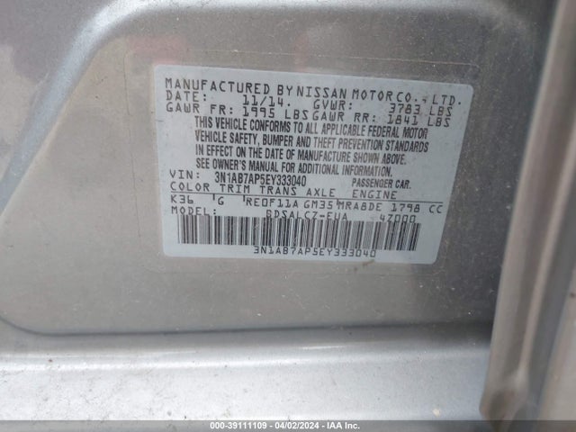 Nissan SENTRA S 2014 3N1AB7AP5EY333040 Image 9
