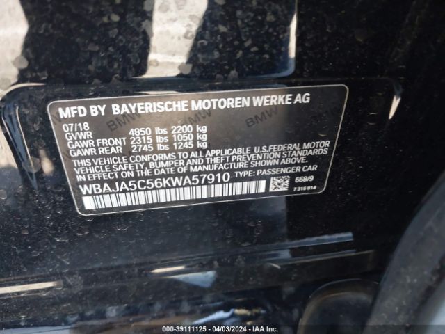 WBAJA5C56KWA57910 BMW 530I